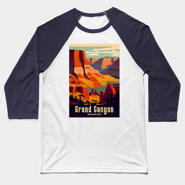 Grand Canyon National Park Vintage Travel Poster Baseball T-Shirt by GreenMary Design